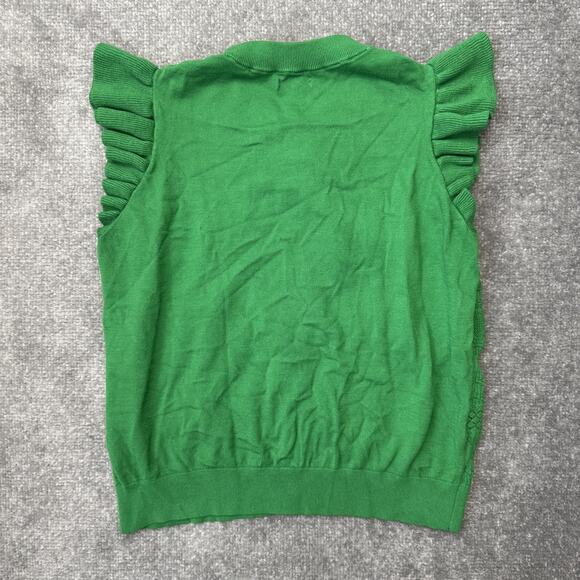 Who What Wear Sweater Womens Large Green Button Front Ruffle Sleeve Knit Top - Picture 7 of 7